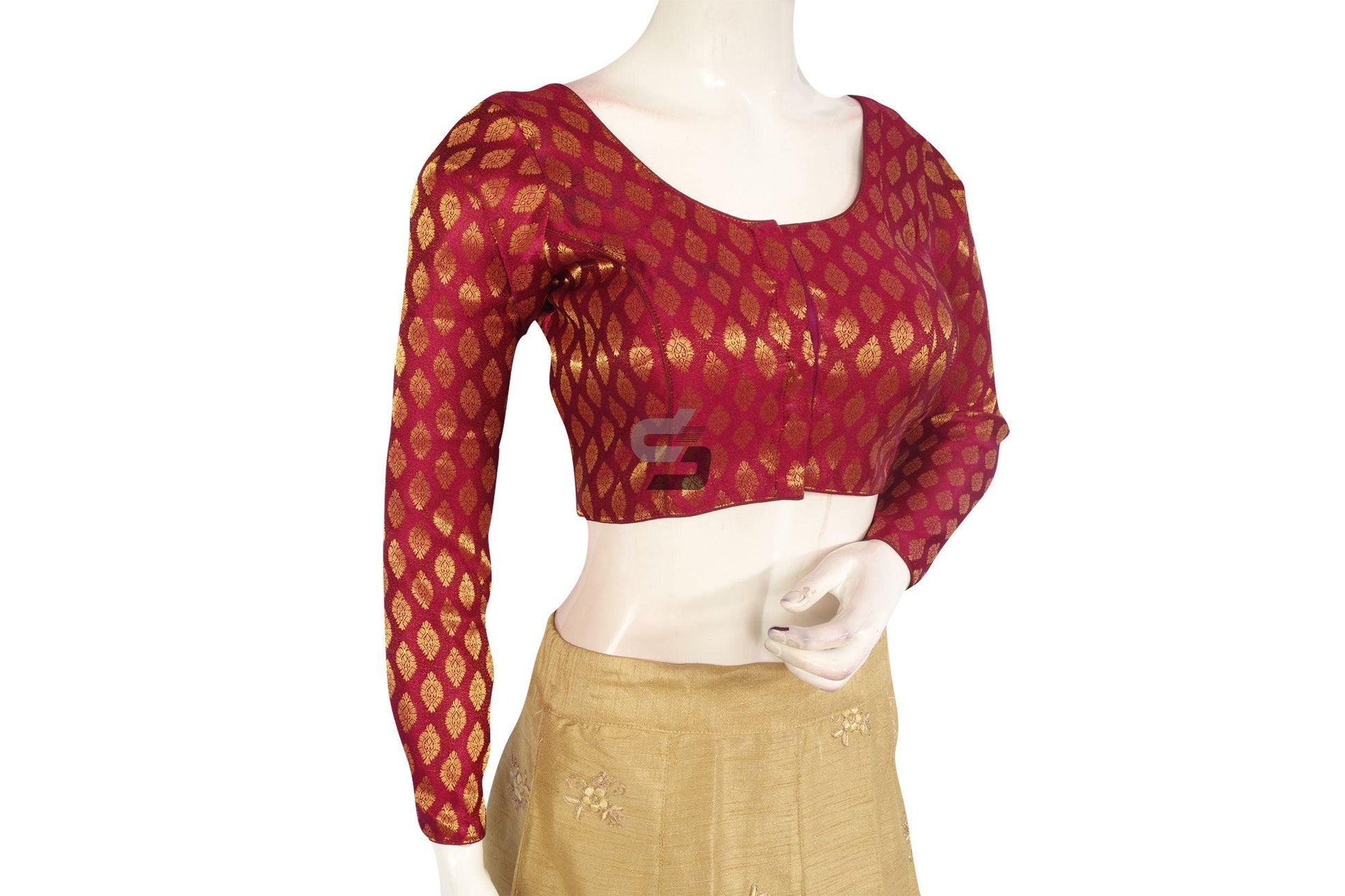 Dark Purple Color Brocade Silk Full Sleeves Readymade Blouse - D3blouses