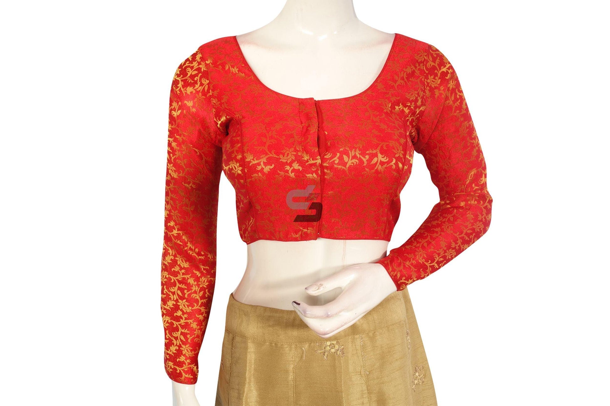 Red Color Brocade Silk Full Sleeves Readymade Blouse - D3blouses