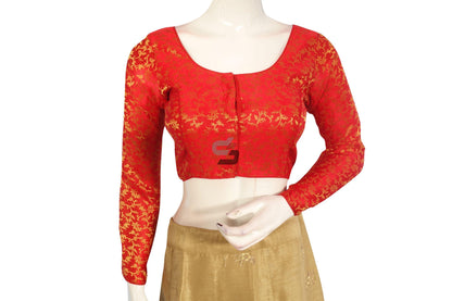 Red Color Brocade Silk Full Sleeves Readymade Blouse - D3blouses