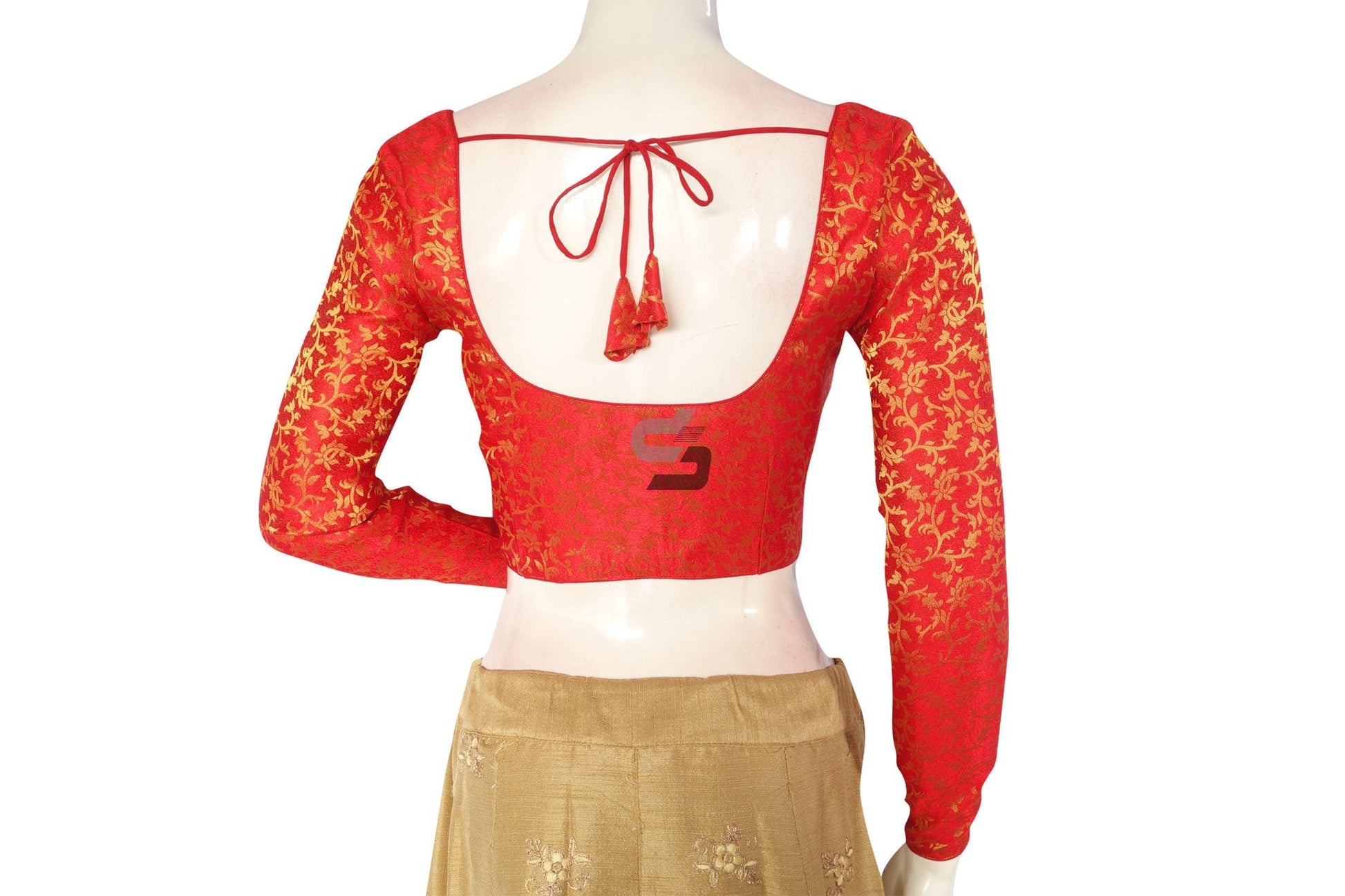 Red Color Brocade Silk Full Sleeves Readymade Blouse - D3blouses
