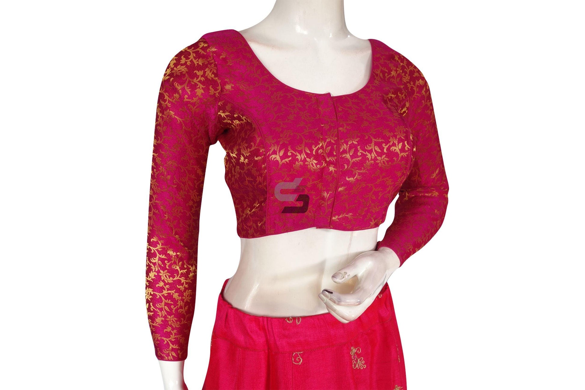 Magenta Color Brocade Silk Full Sleeves Readymade Blouse - D3blouses