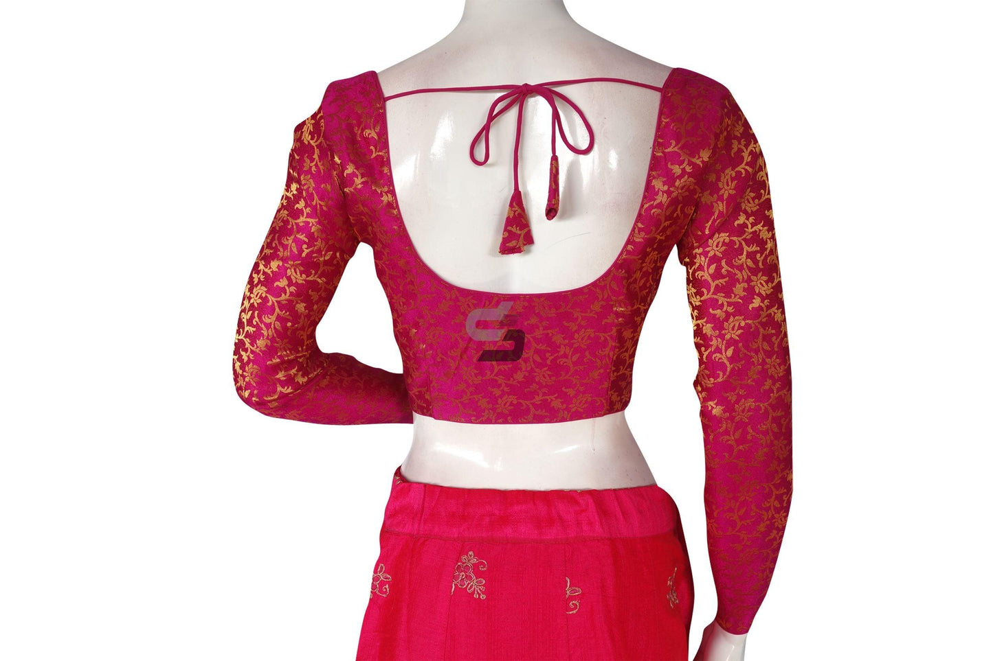 Magenta Color Brocade Silk Full Sleeves Readymade Blouse - D3blouses