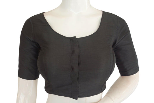 Jet Black Sophistication: Add a touch of timeless elegance to your wardrobe with this plain semi-silk Indian readymade saree blouse. The jet black hue exudes sophistication and versatility, making it perfect for various occasions. Elevate your saree ensemble with this classic piece that offers both style and comfort