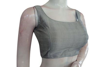 Grey Color Plain Semi Silk designer Readymade Saree Blouse