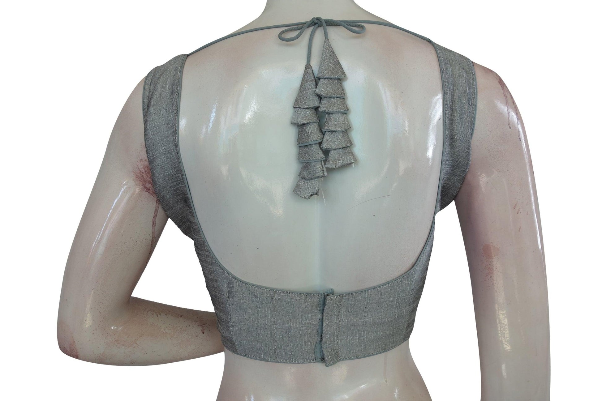 Grey Color Plain Semi Silk designer Readymade Saree Blouse
