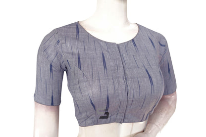 Navy Blue Color Ikkat Highneck Readymade Saree Blouse - D3blouses