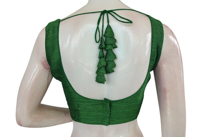 Green Color Plain Semi Silk designer Readymade Saree Blouse