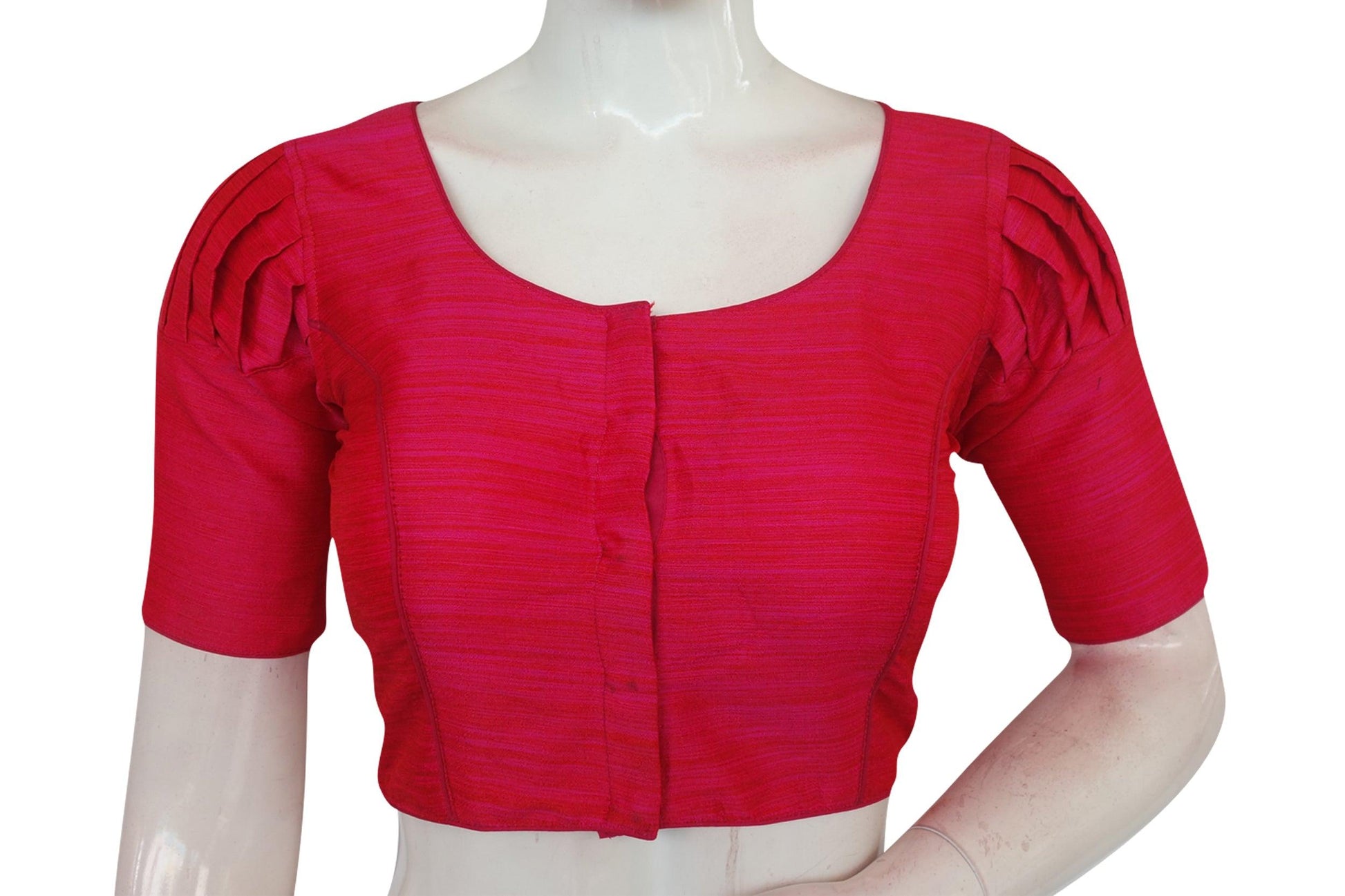 Pink Color Plain Puff Sleeve Readymade Blouse with Face Mask
