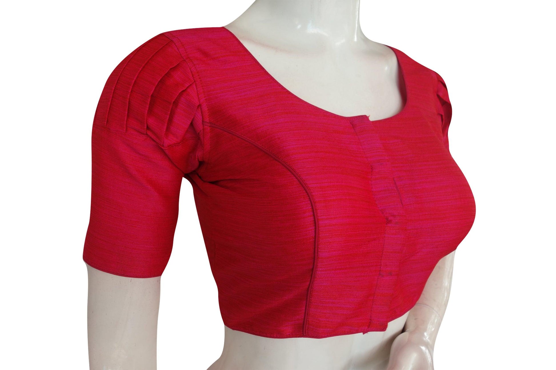 Pink Color Plain Puff Sleeve Readymade Blouse with Face Mask