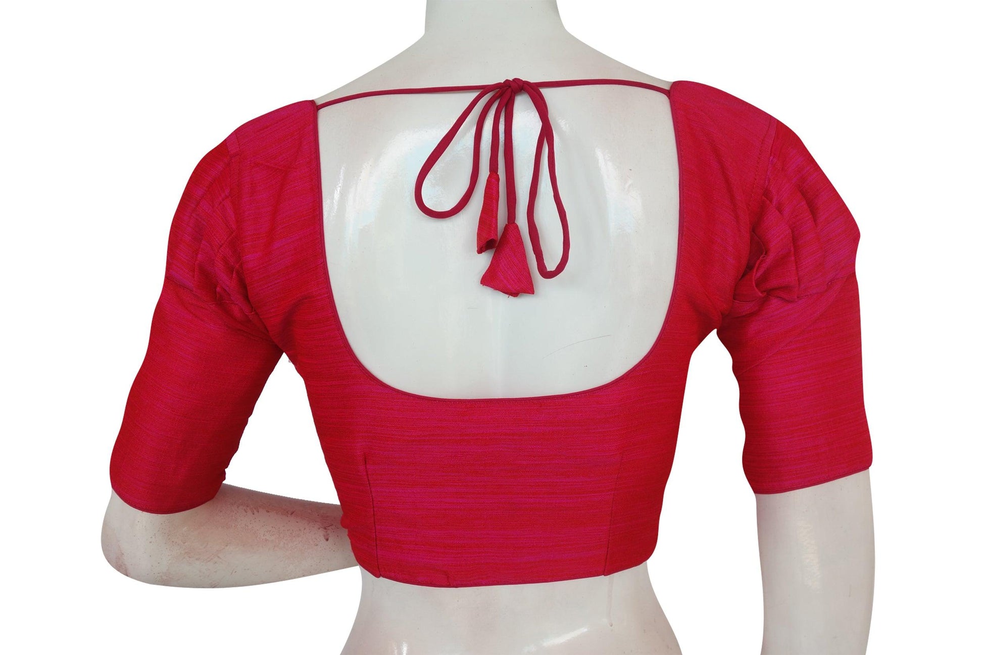 Pink Color Plain Puff Sleeve Readymade Blouse with Face Mask