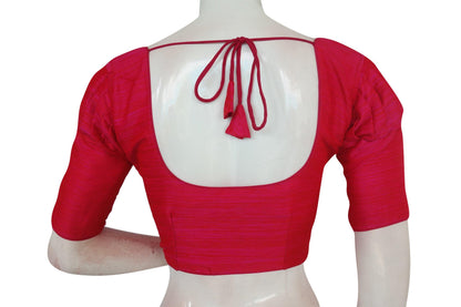 Pink Color Plain Puff Sleeve Readymade Blouse with Face Mask