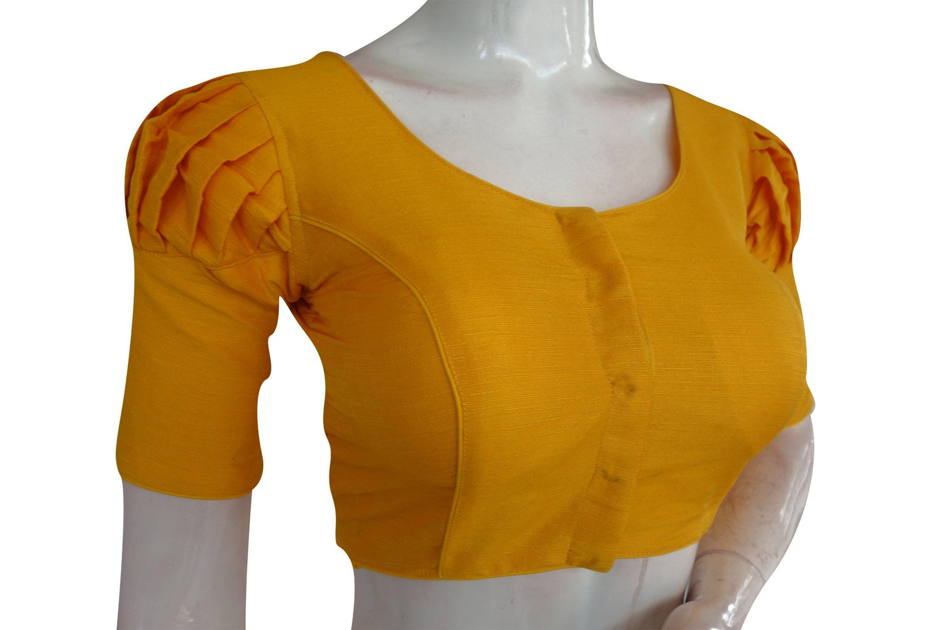 Yellow Color Plain Puff Sleeve Readymade Blouse with Face Mask