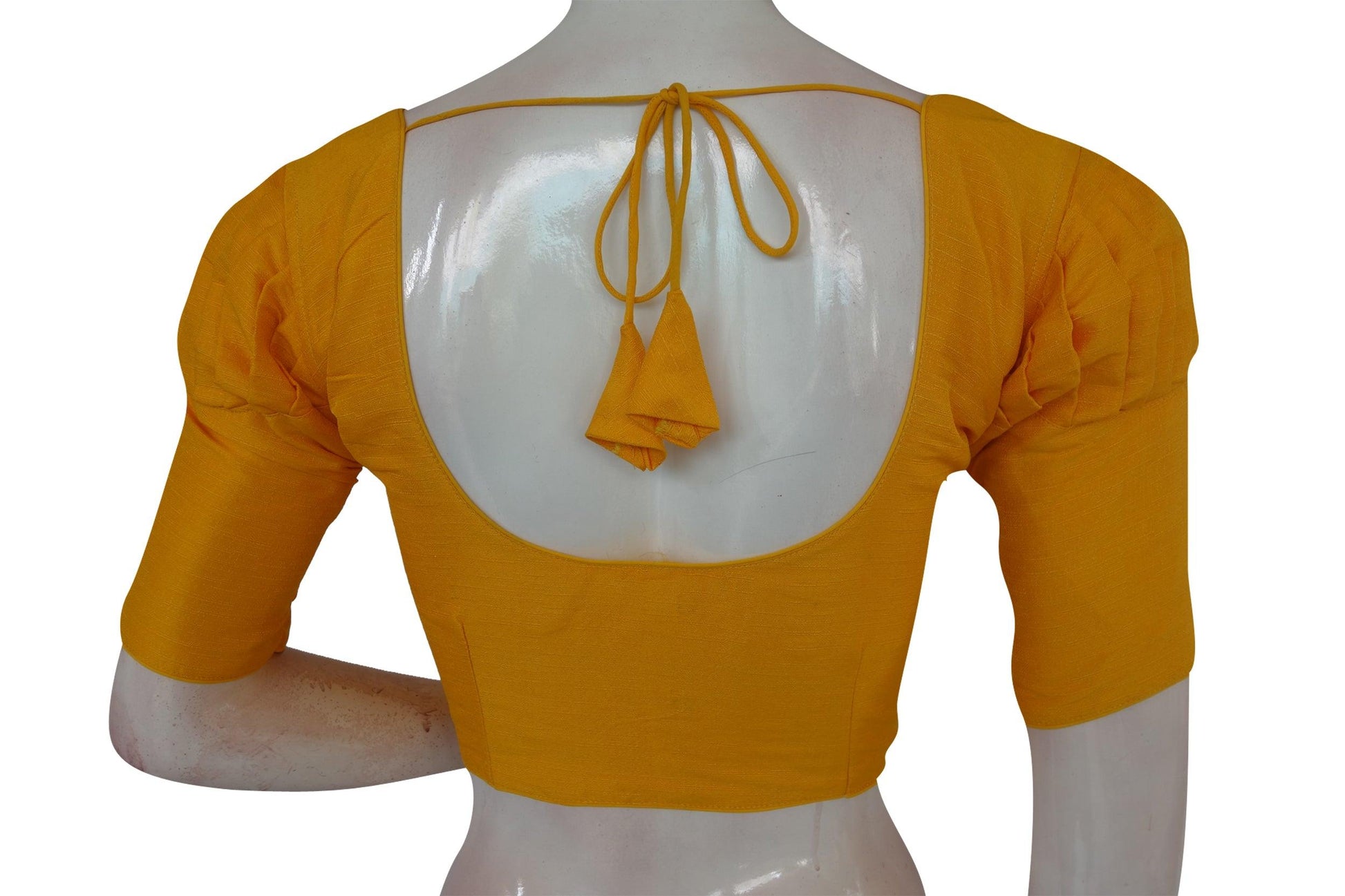 Yellow Color Plain Puff Sleeve Readymade Blouse with Face Mask