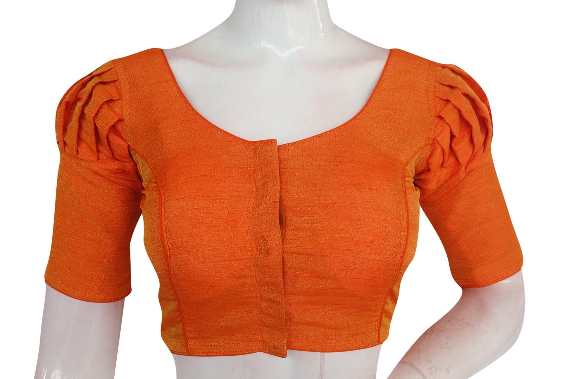 Orange Color Plain Puff Sleeve Readymade Blouse with Face Mask