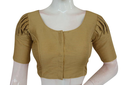 Gold Color Plain Puff Sleeve Readymade Blouse with Face Mask
