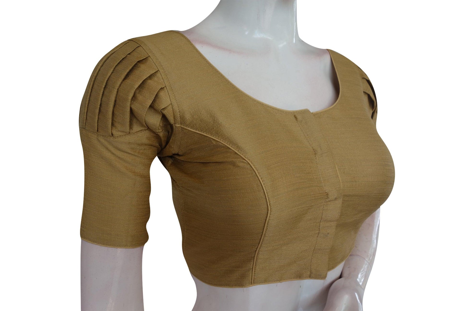 Gold Color Plain Puff Sleeve Readymade Blouse with Face Mask