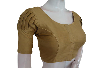 Gold Color Plain Puff Sleeve Readymade Blouse with Face Mask