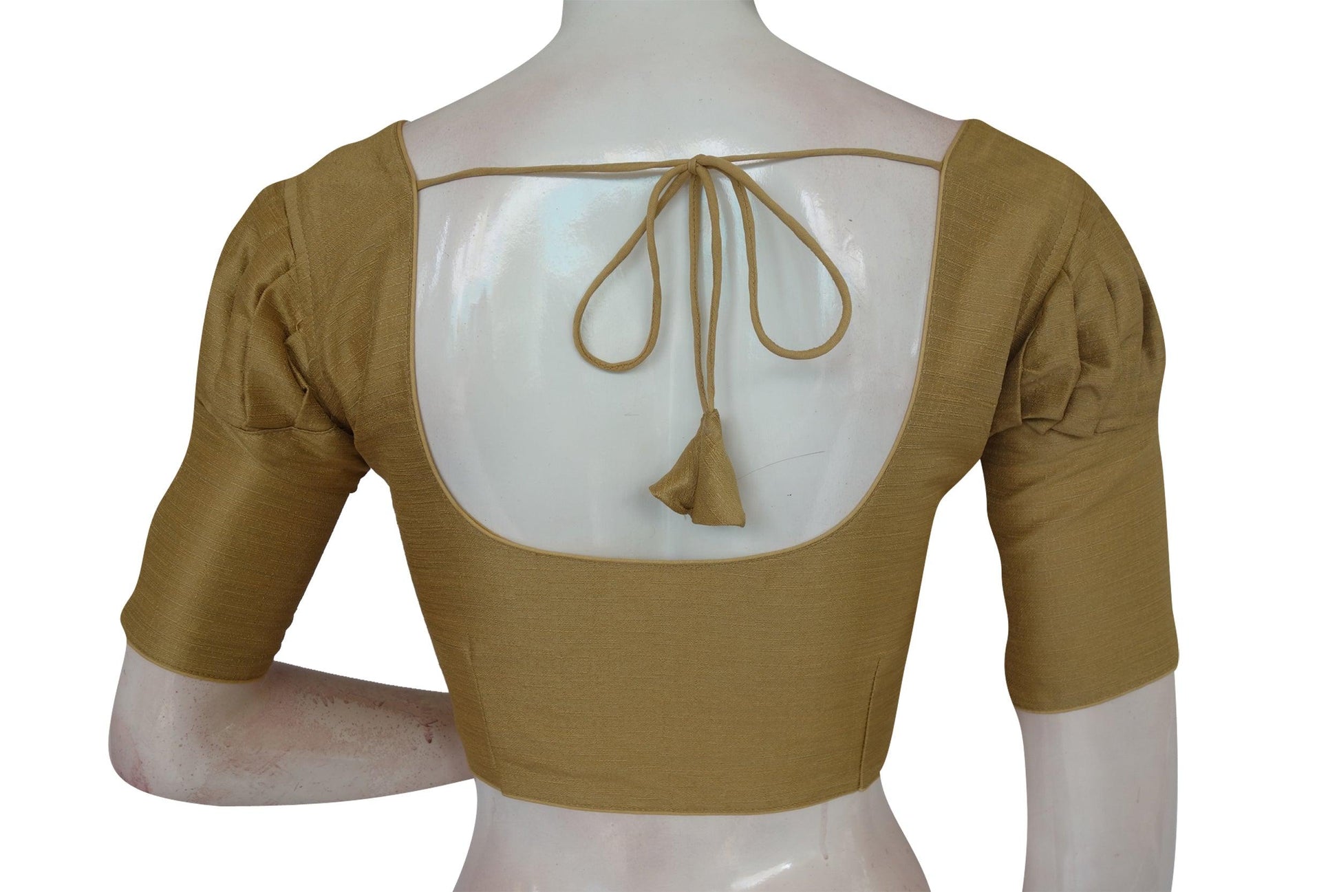Gold Color Plain Puff Sleeve Readymade Blouse with Face Mask