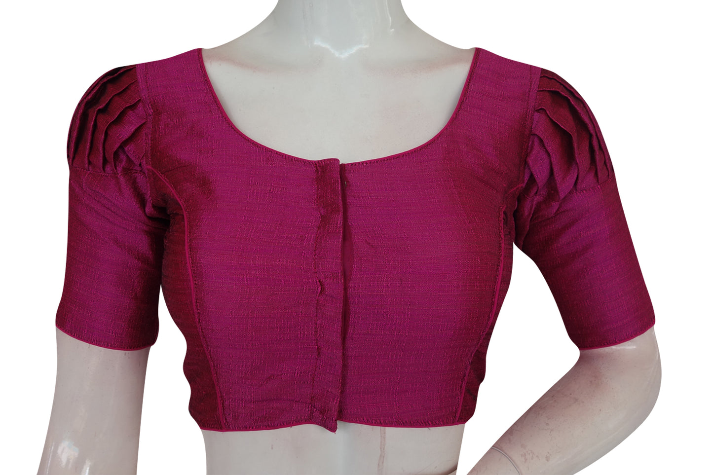 Magenta Color Plain Puff Sleeve Readymade Blouse with Face Mask