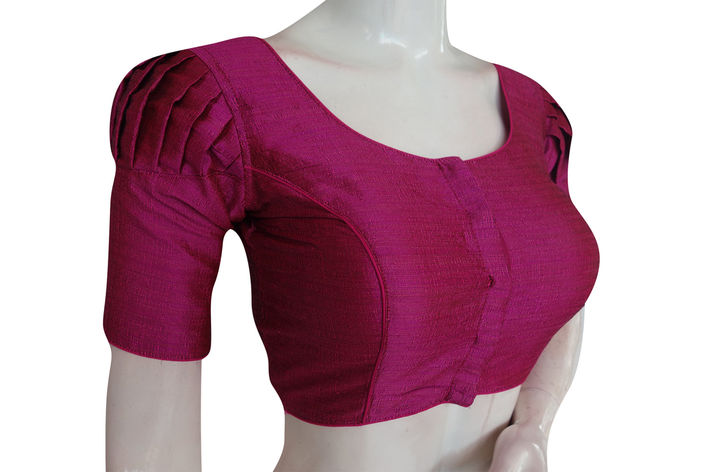 Magenta Color Plain Puff Sleeve Readymade Blouse with Face Mask