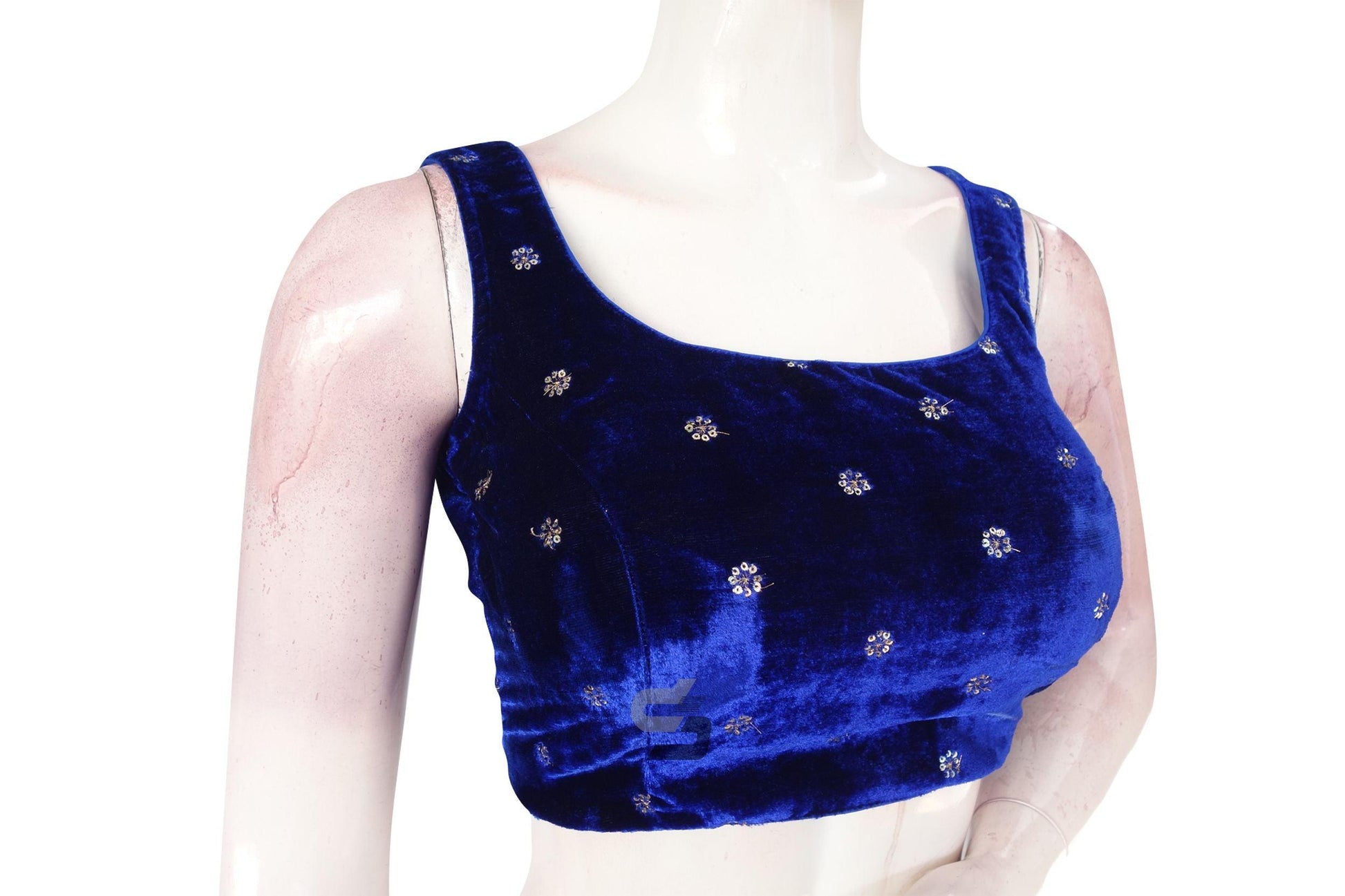 Blue Color Velvet Readymade Saree Blouse - D3blouses
