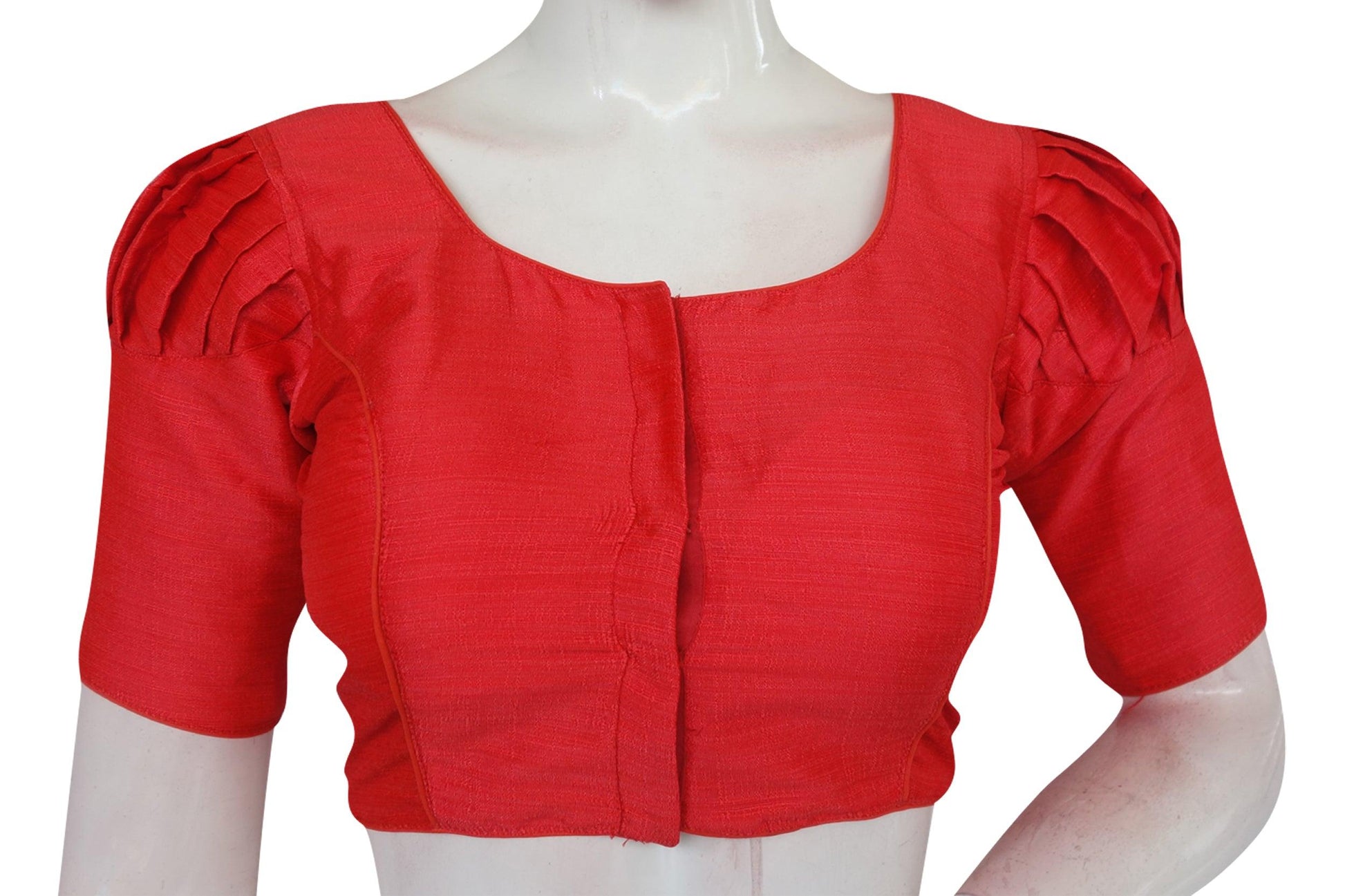 Peach Pink Color Plain Puff Sleeve Readymade Blouse with Face Mask