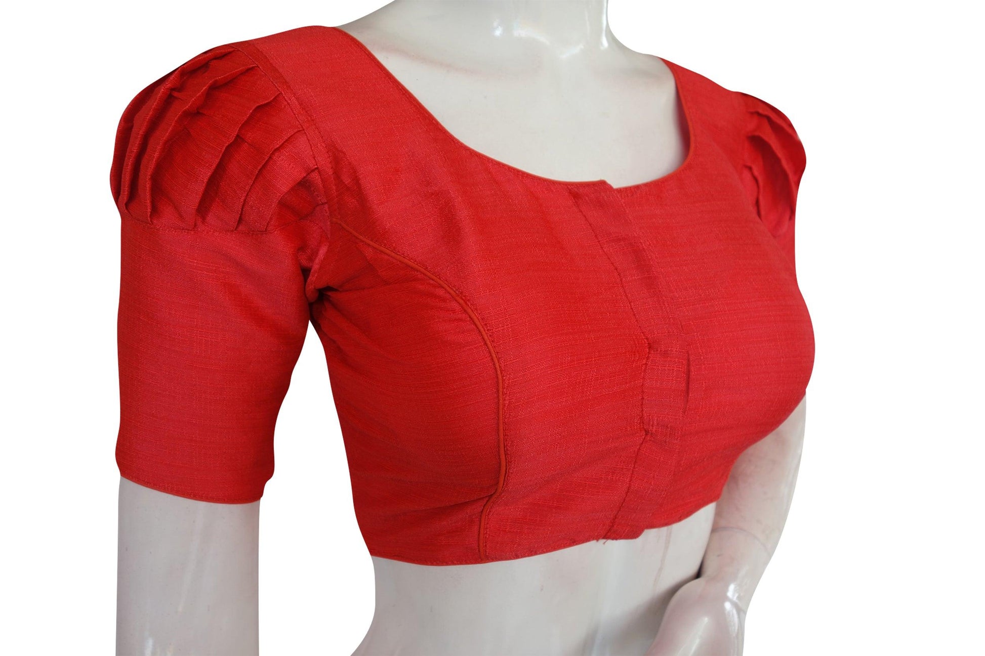 Peach Pink Color Plain Puff Sleeve Readymade Blouse with Face Mask