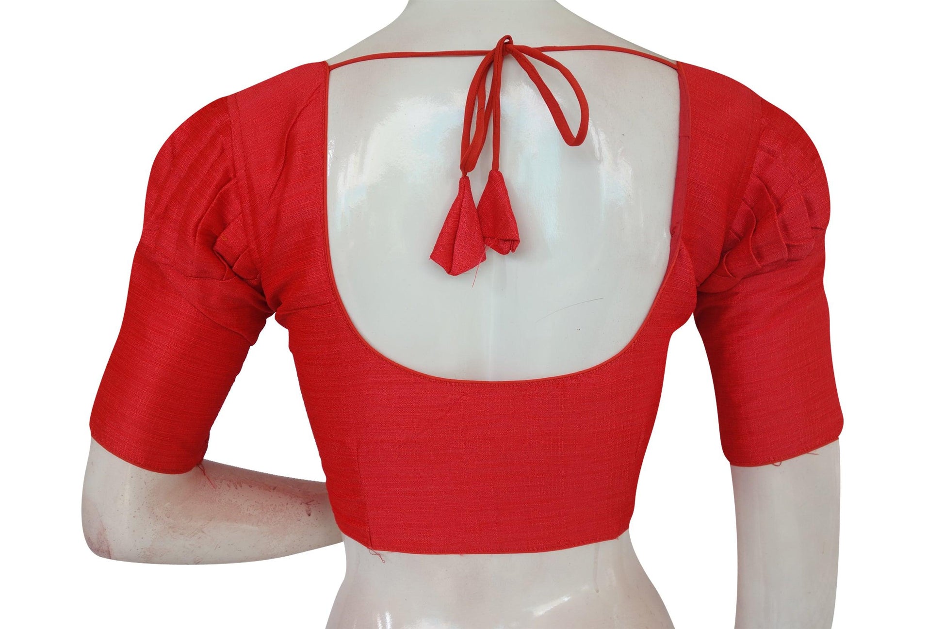 Peach Pink Color Plain Puff Sleeve Readymade Blouse with Face Mask