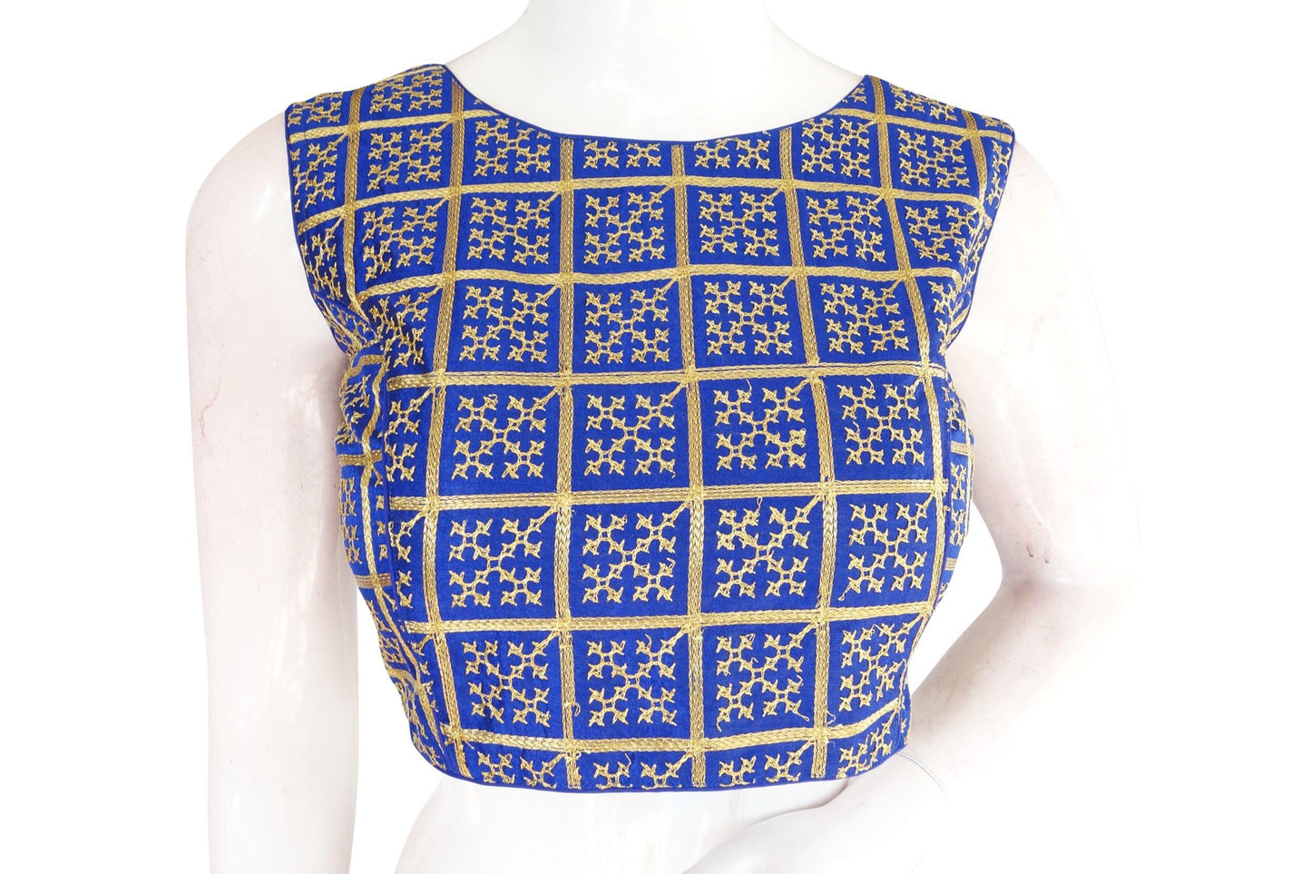 blue color banaras brocade silk readymade blouse with matching mask 1