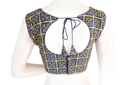 blue color banaras brocade silk readymade blouse with matching mask
