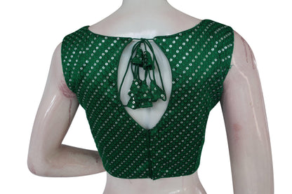 Green Color Georgette Sequin Boat neck  Designer Readymade Blouse with Saree Belt