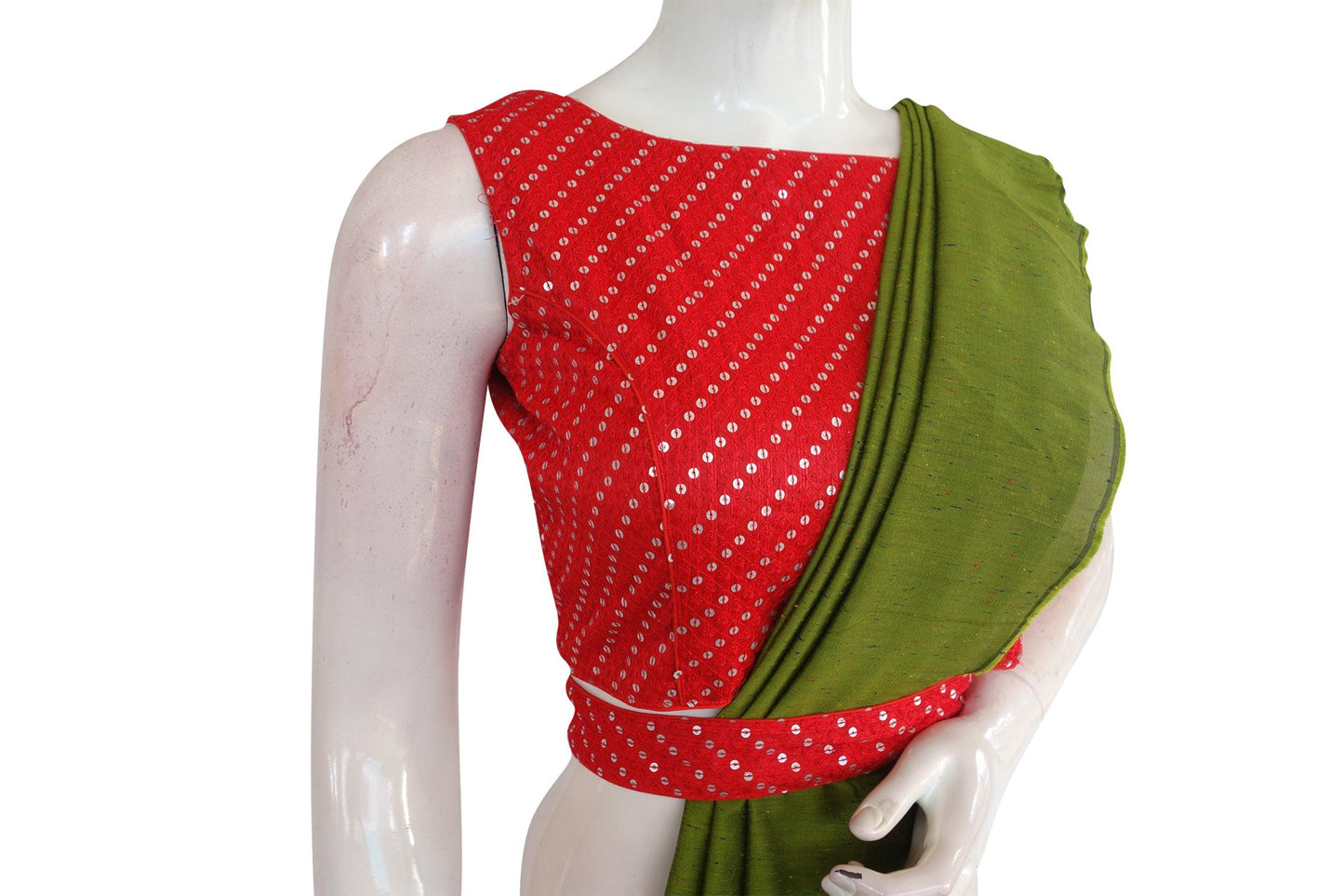 Red Color Georgette Sequin Boat neck  Designer Readymade Blouse with Saree Belt