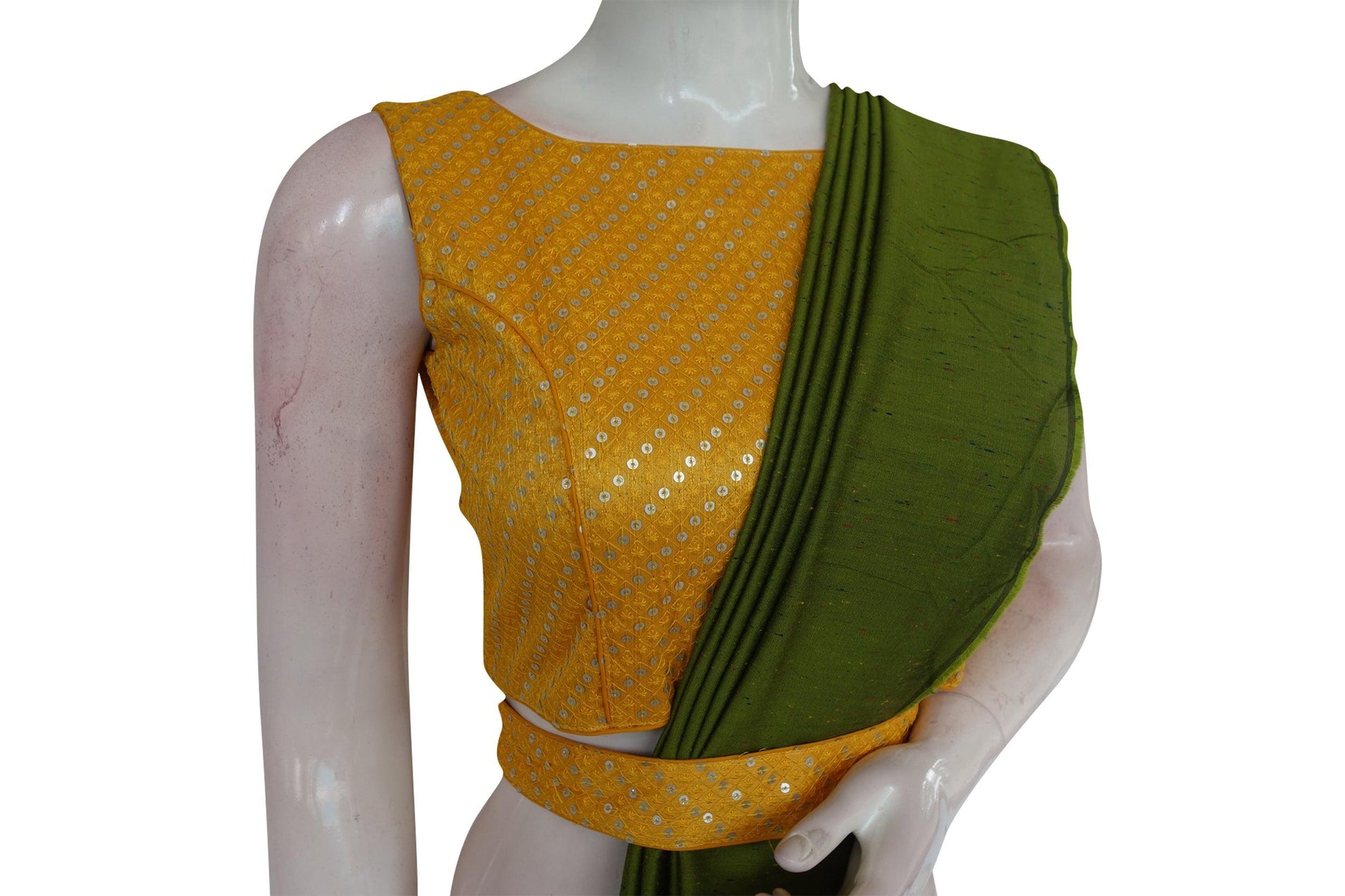 Yellow Color Georgette Sequin Boat neck  Designer Readymade Blouse with Saree Belt