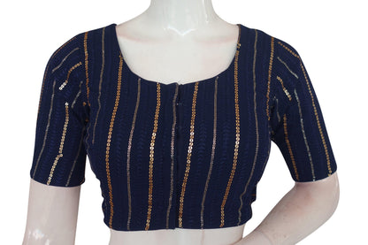 Navy Blue Color Sequins Embroidery Designer Blouse