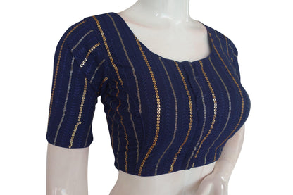 Navy Blue Color Sequins Embroidery Designer Blouse