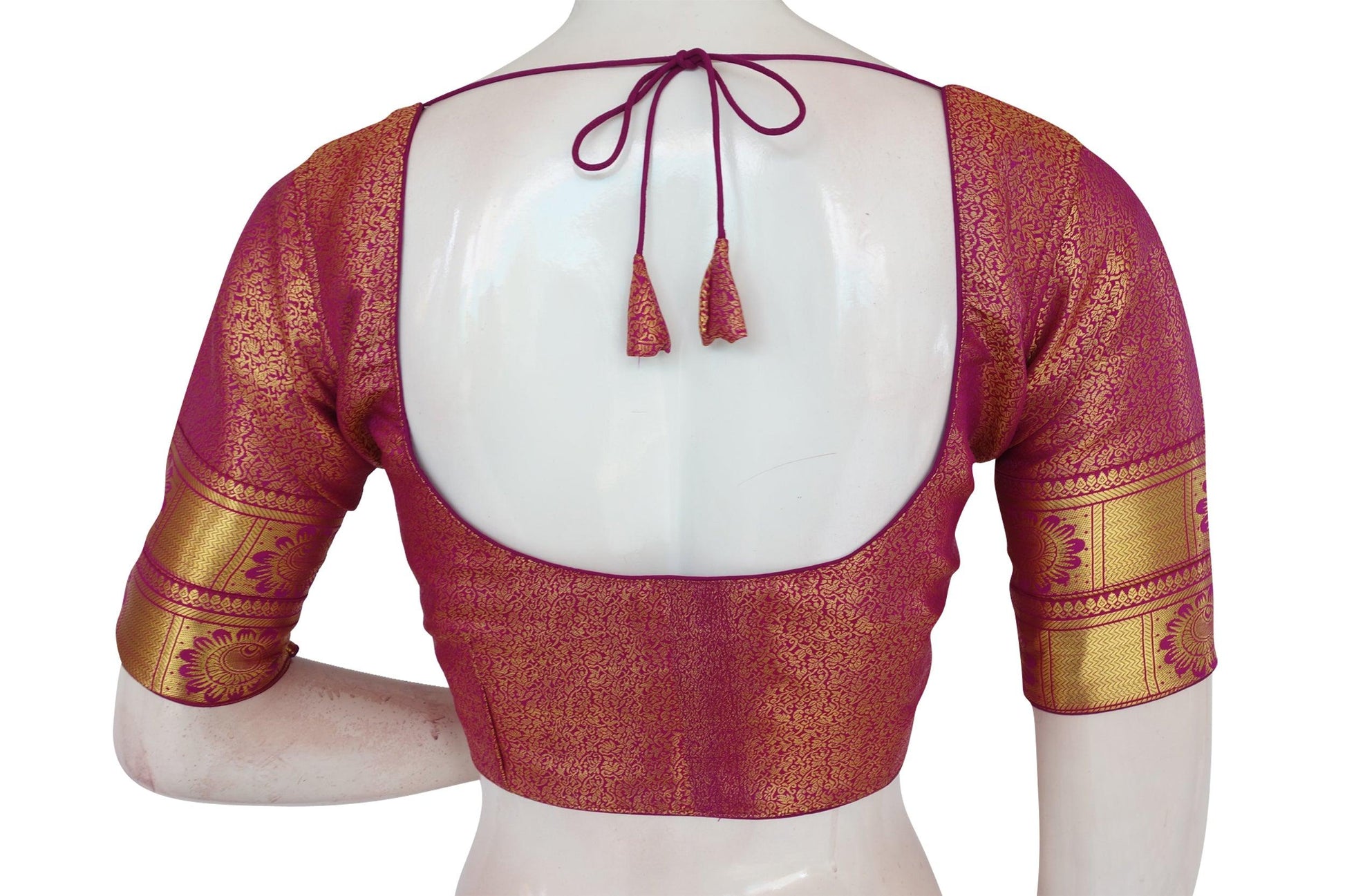 Magenta Color Brocade Silk Readymade Saree Blouse With Border Sleeves