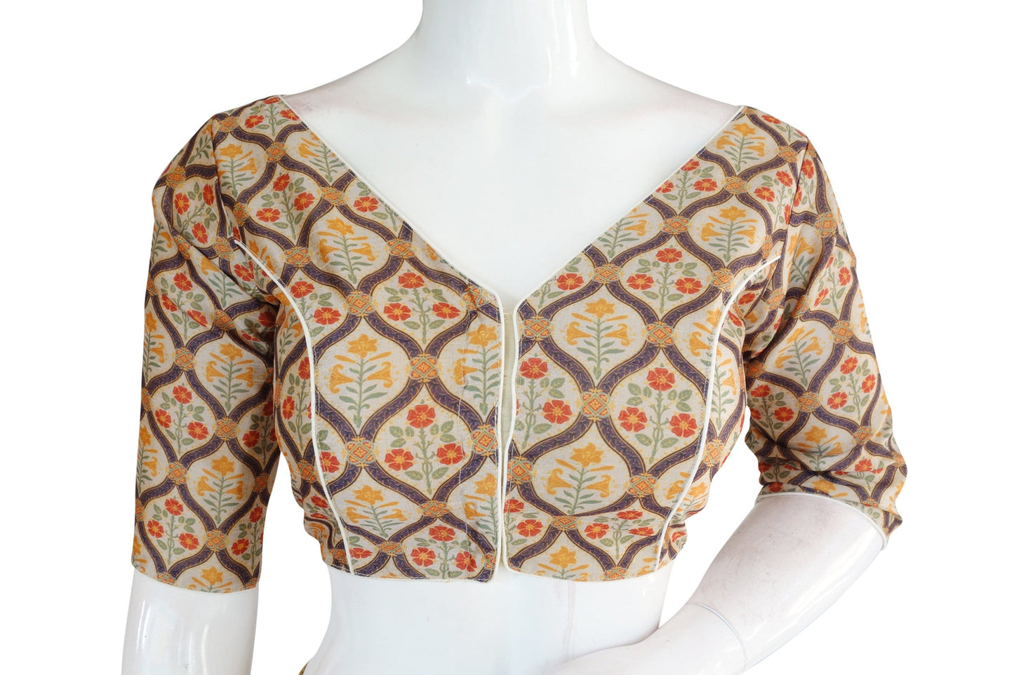 printed silk v neck designer readymade blouse