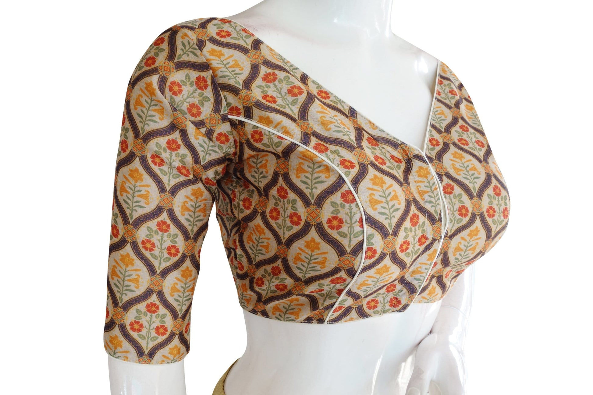 printed silk v neck designer readymade blouse