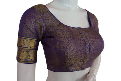 Purple Color Brocade Silk Readymade Saree Blouse With Border Sleeves