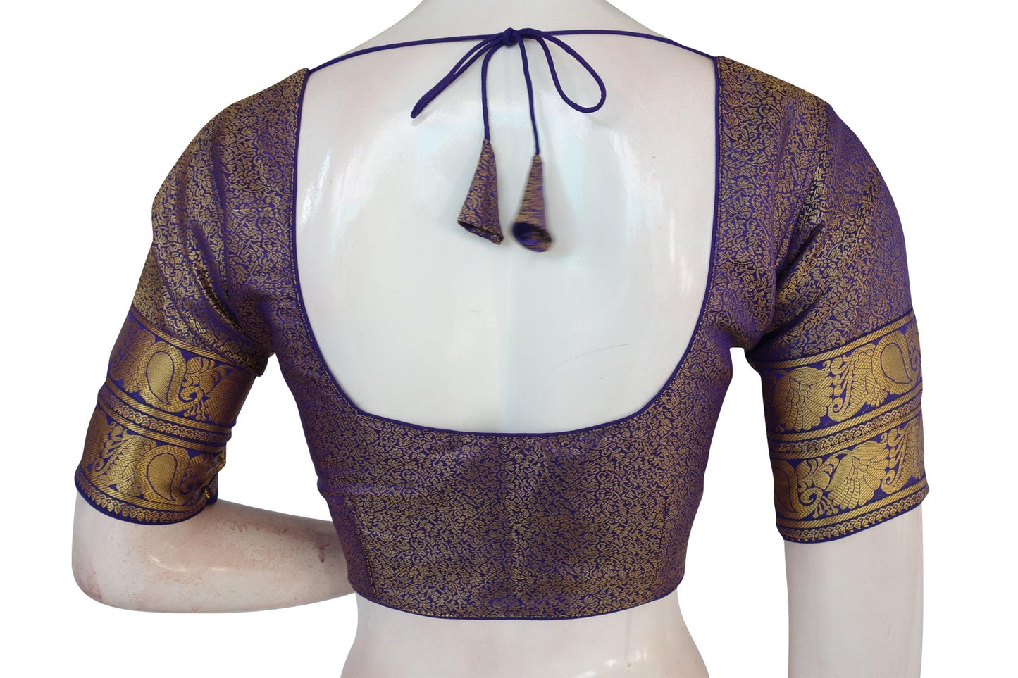 Purple Color Brocade Silk Readymade Saree Blouse With Border Sleeves