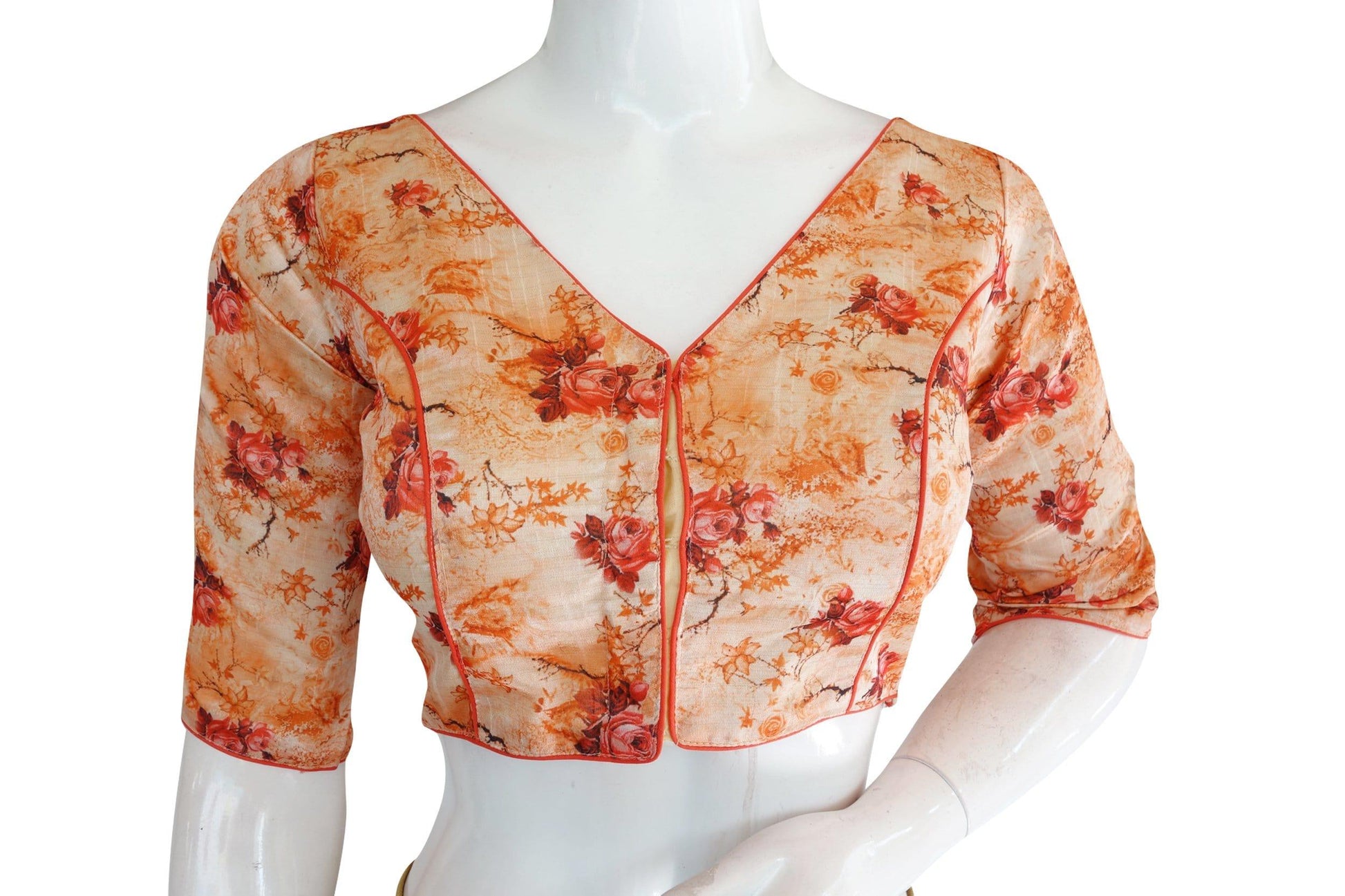 printed silk v neck designer readymade blouse 4