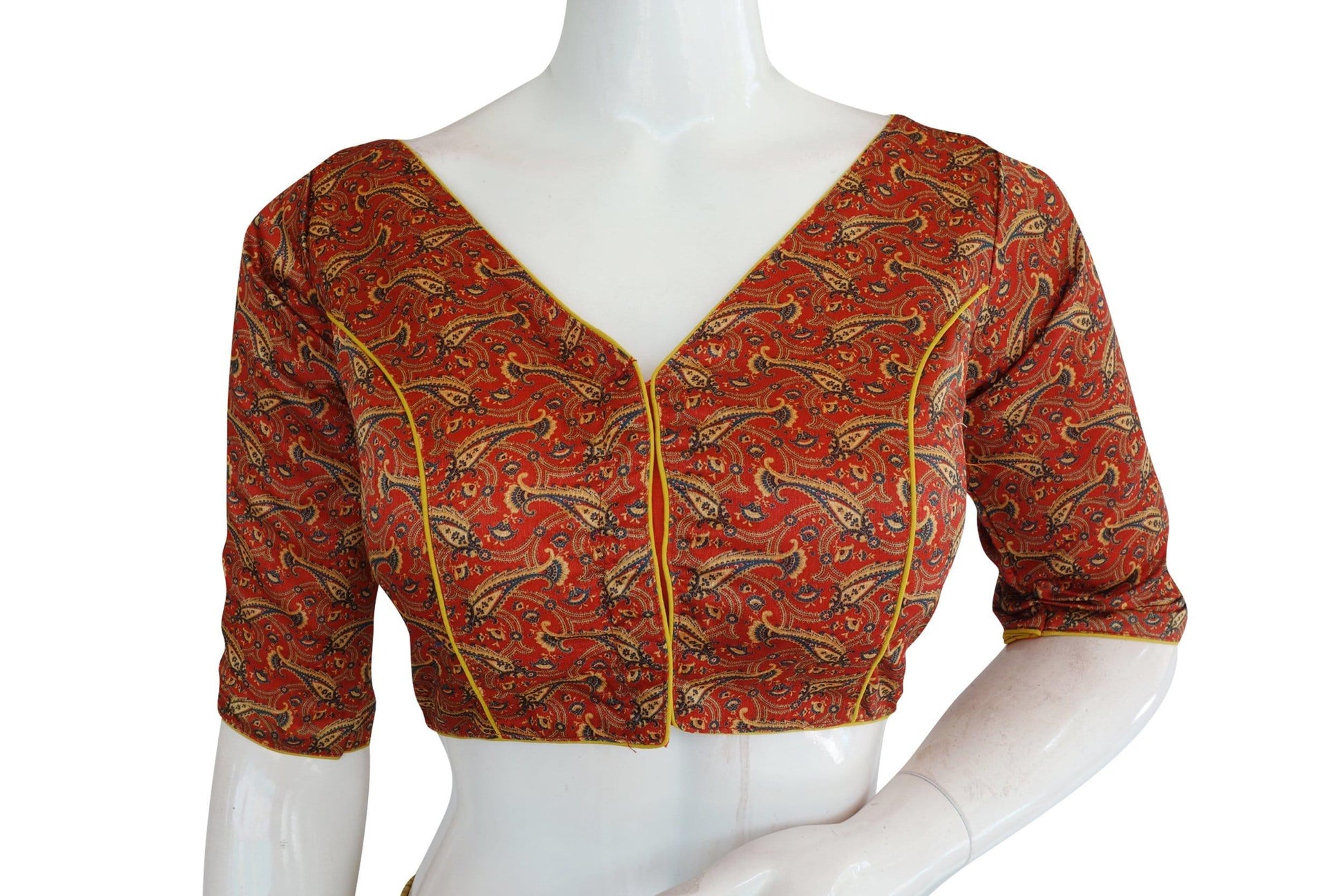 printed silk v neck designer readymade blouse 7