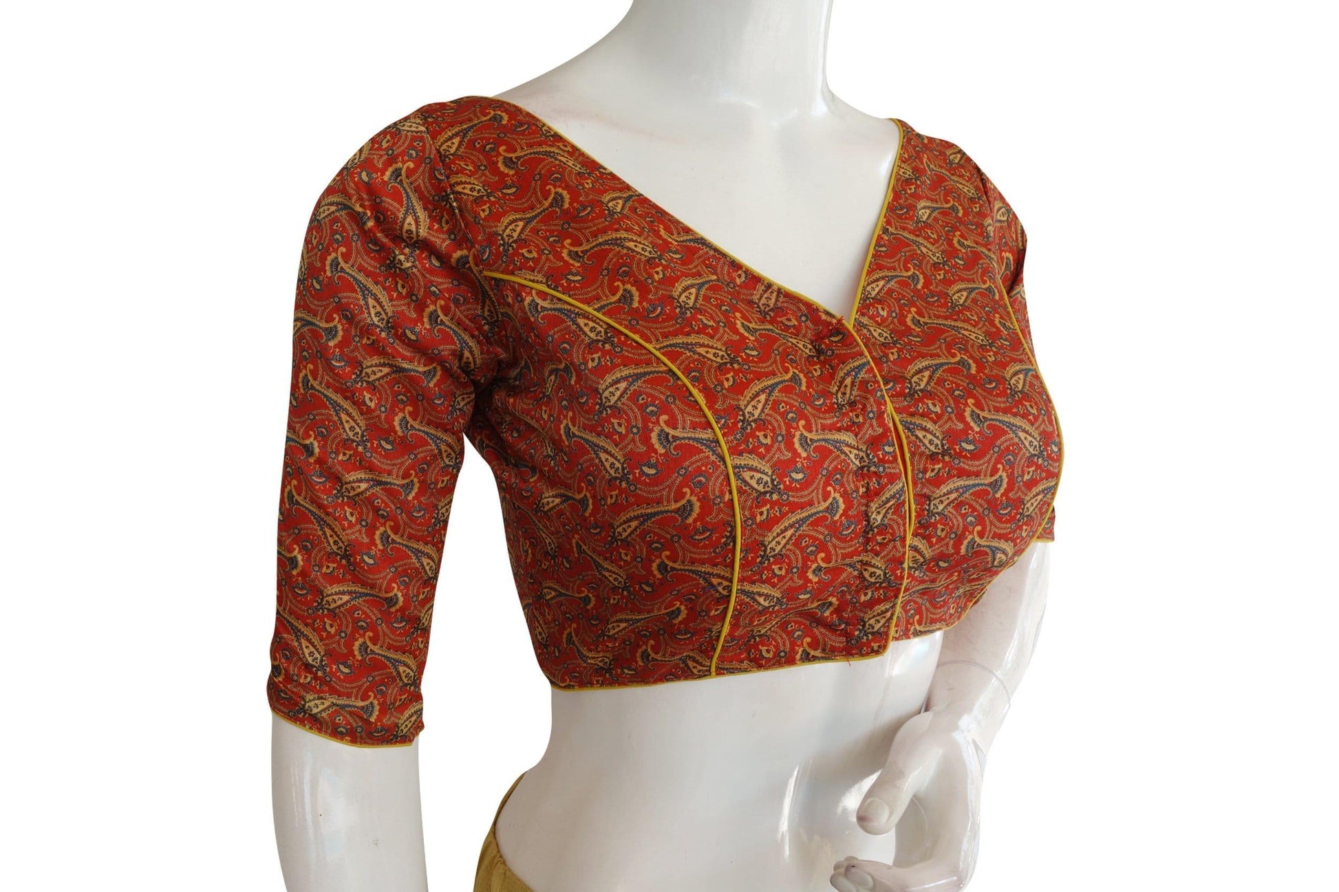 printed silk v neck designer readymade blouse 7