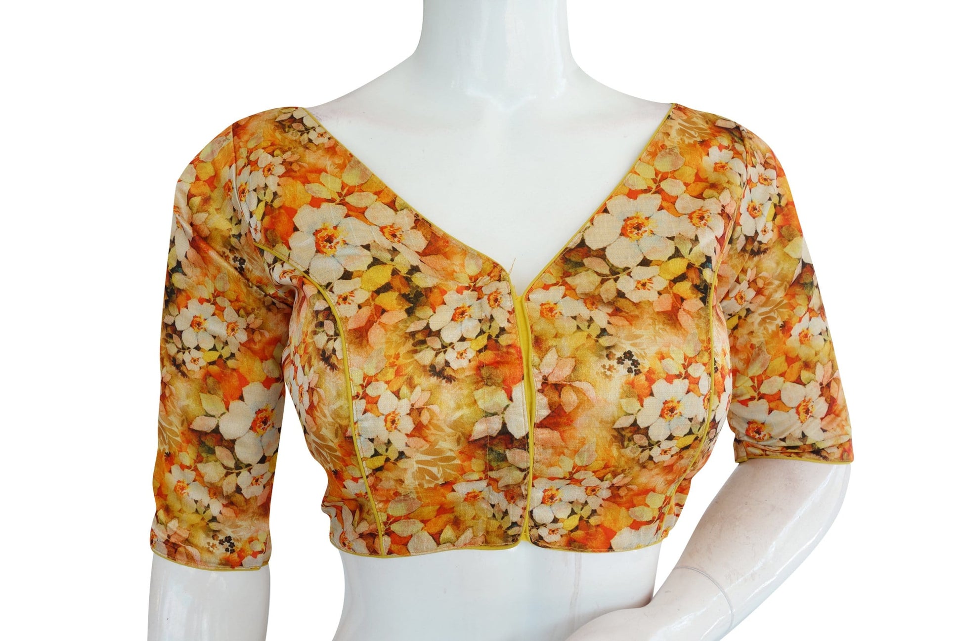 printed silk v neck designer readymade blouse 9