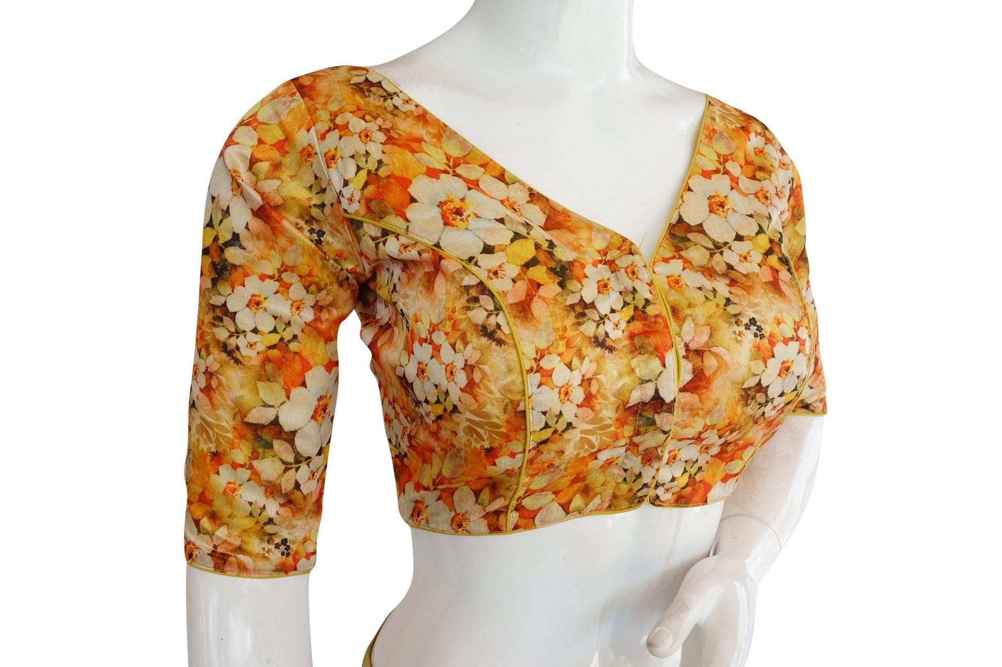 printed silk v neck designer readymade blouse 9