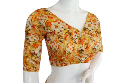 printed silk v neck designer readymade blouse 9