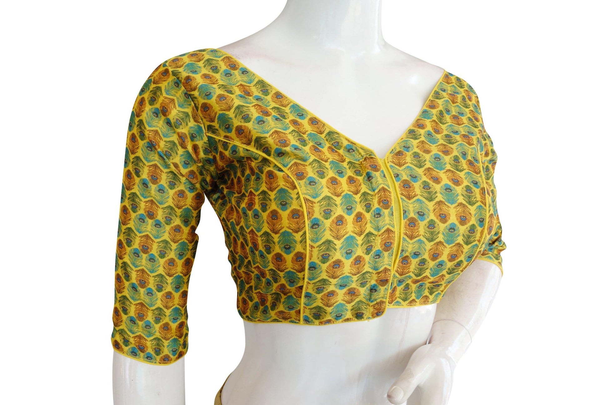 printed silk v neck designer readymade blouse 11