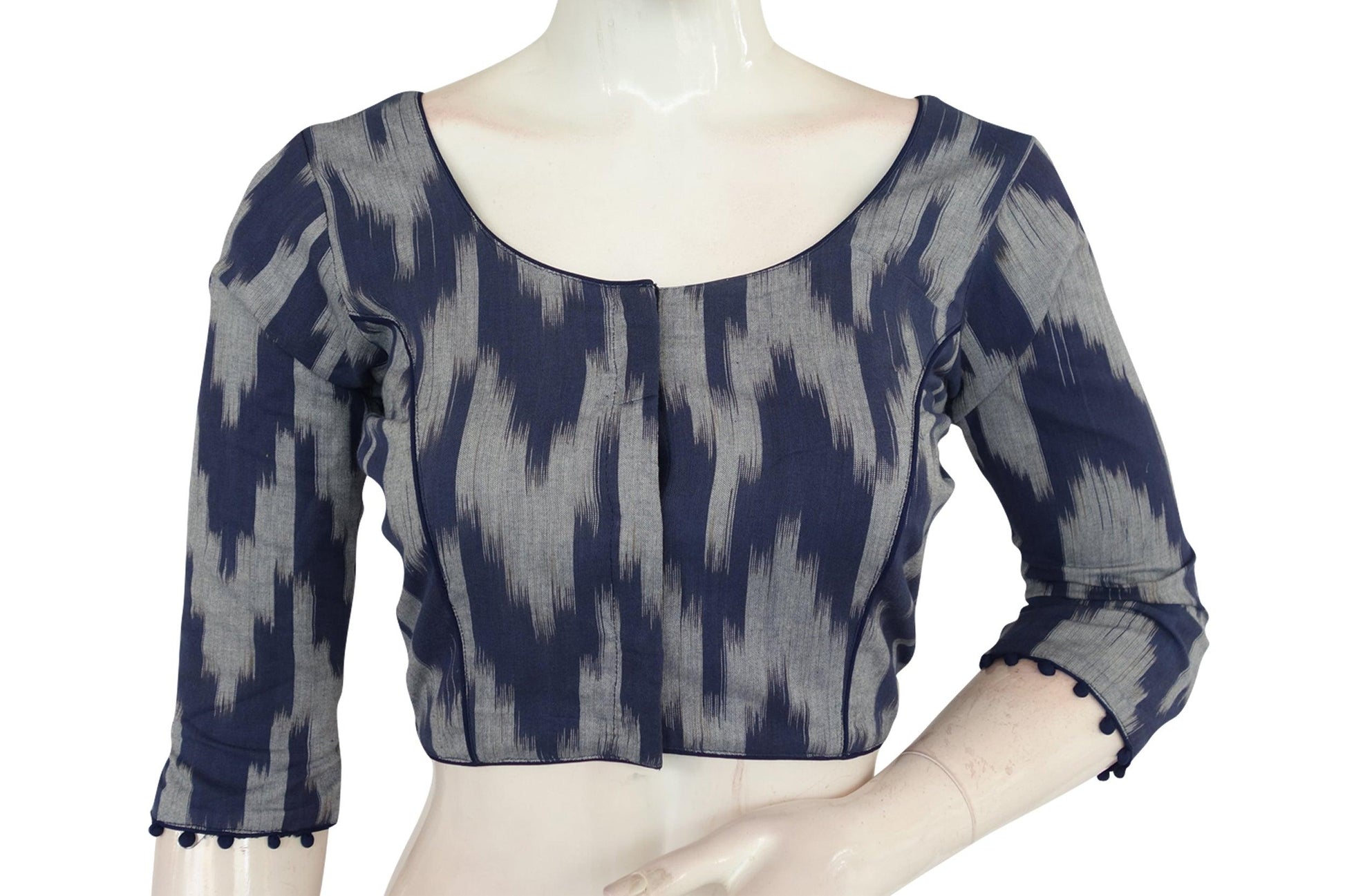 Navy Blue Color 3/4th Ikkat Readymade Saree Blouse