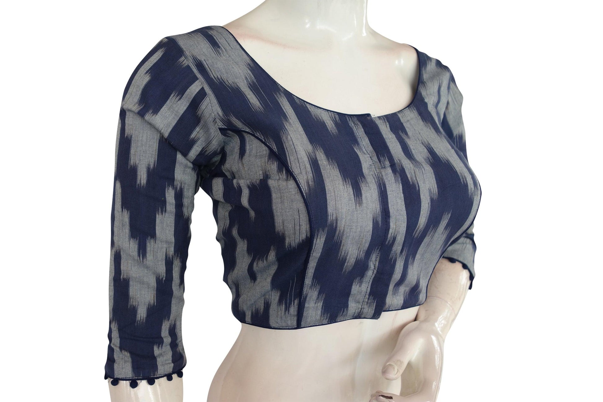 Navy Blue Color 3/4th Ikkat Readymade Saree Blouse