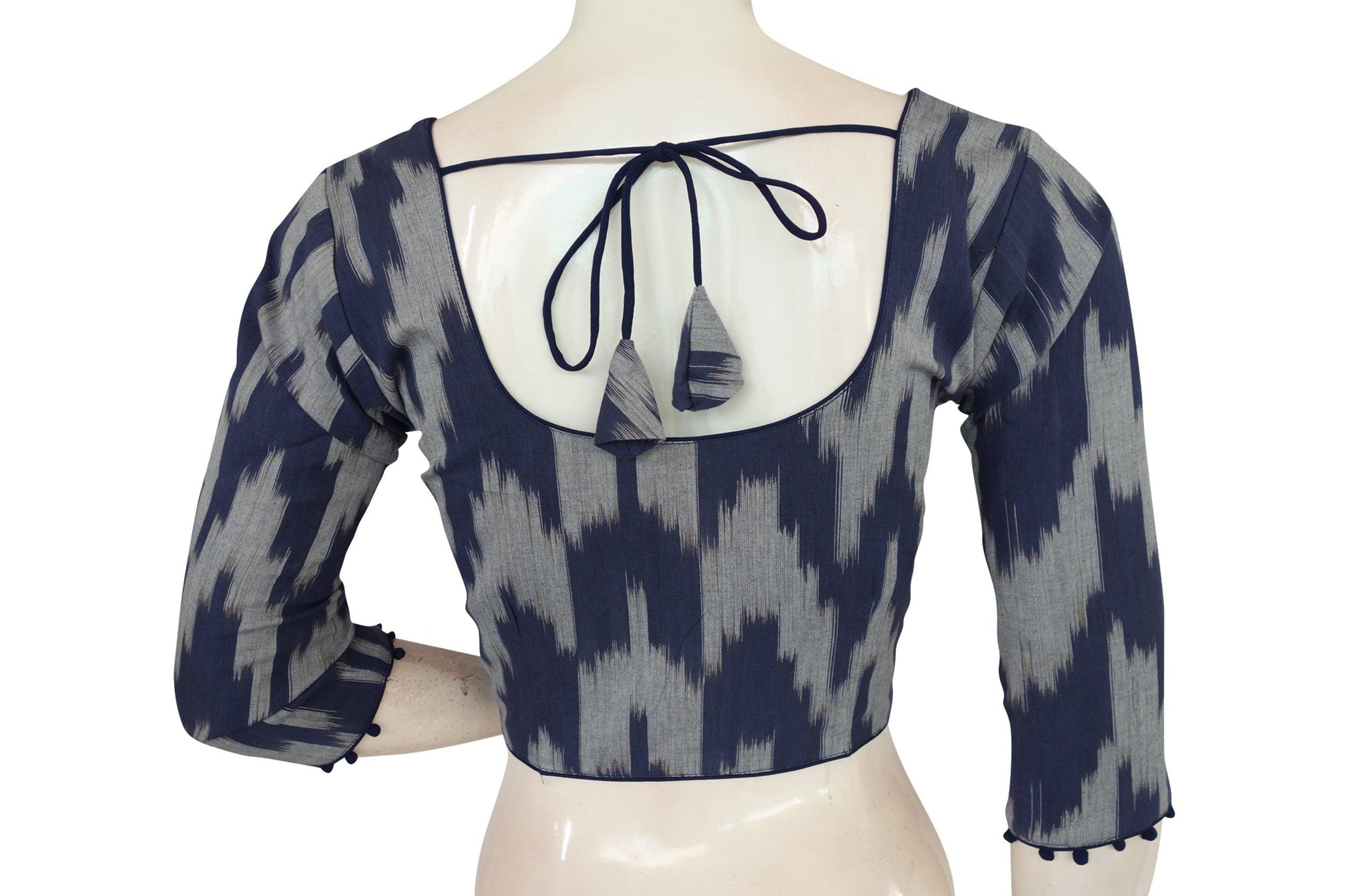 Navy Blue Color 3/4th Ikkat Readymade Saree Blouse